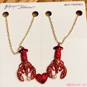 Authentic Betsey Johnson Necklaces (2) Best Friends, Red Glitter Lobsters, NWT